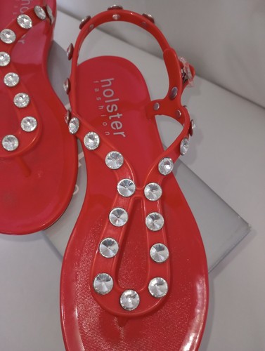 CUTE Red "Supermodel" HOLSTER Embellished Flat Sandals Sz 8 - Picture 4 of 7