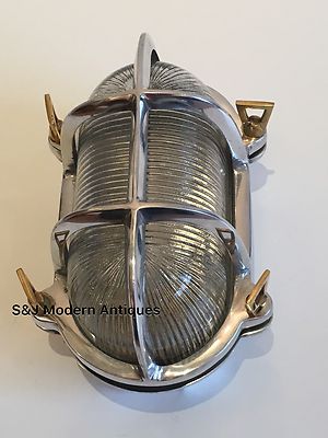 Industrie Schott Licht Wanddecke Retro Alt Marine Silber Aluminium Oval