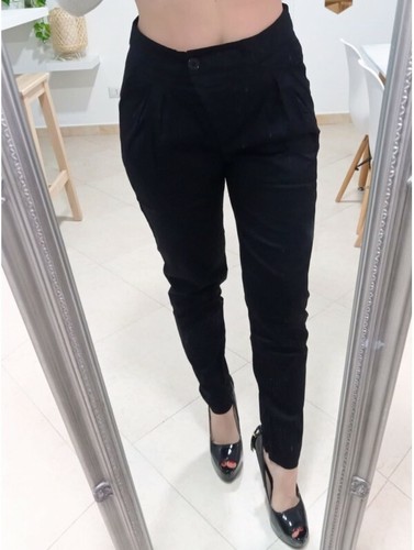 Pantalone Donna Chino Nero Cotone Casual Vita Alta Regular L XL | eBay