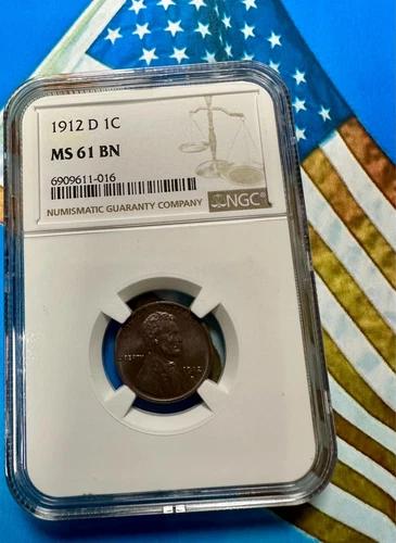 1912 D LINCOLN CENT NGC MS 61 BN - SEE PICTURES - EXCELLENT COIN - BETTER DATE