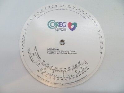 2002 Drug Rep Promo COREG Carvedilol BMI Calculator Wheel Dr. vtg