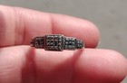Vtg STS Sterling Silver 1/4" H Blue Sapphire Layered Art Deco Design Ring Sz 6 — photo 4