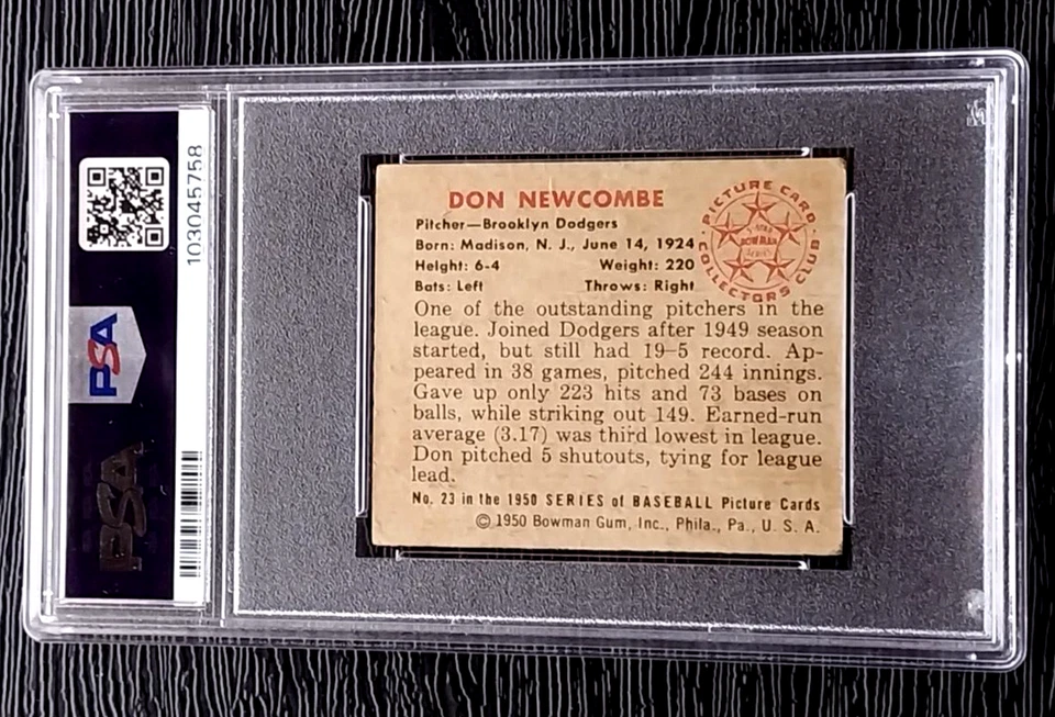 1950 BOWMAN DON NEWCOMBE ROOKIE BASEBALL CARD #23 *CENTERED* NO CREASES PSA 3 VG - Image 2 of 4