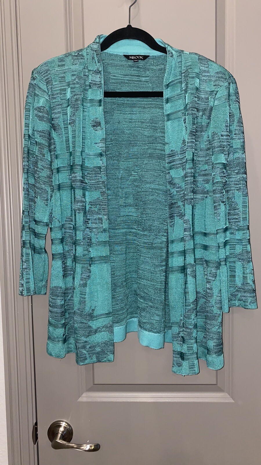 Misook Turquoise Knit Topper Jacket Cardigan, no … - image 1