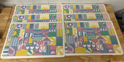 Country Farmhouse Placemat Set Cottage Granny Core Vinyl Pastel Chicken Cat Duck
