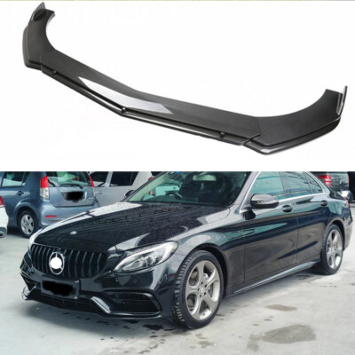 For Benz C200 C250 C300 W205 Carbon Style Front Bumper Lip Splitter Chin Spoiler