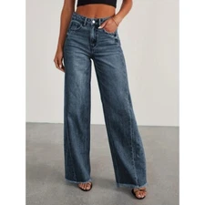 Women's Fashion Casual High-Waisted Wide Leg Stretch Denim Jeans With Pockets