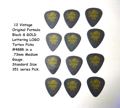 Dunlop PICKS Tortex .73mm guitar picks, 12 Picks VINTAGE BLACK & GOLD Lettering