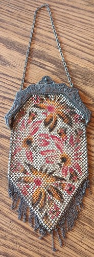 Gorgeous Antique Victorian 1920's Mandalian Mfg. Co. Enameled Metal Mesh Bag