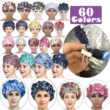 Surgical Scrub Cap Doctor Nurse Adjustable Cotton Bouffant Hat Elastic HeadCover
