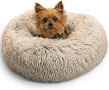 Best Friends by Sheri Original Calming Donut Dog and Cat Bed, Shag Faux Fur, Tau