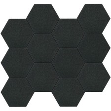 12 PCS Black Hexagon Felt Bulletin Board Self Adhesive Wall Tiles 35 Pins