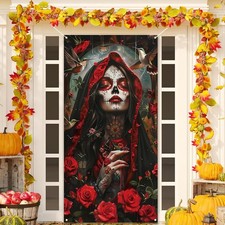 Dia De Los Muertos Door Cover Day of The Dead Photo Backdrop Rose Colorful