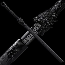 All Black Blade Ninja Sword Japanese Samurai Katana Carbon Steel Dragon Square