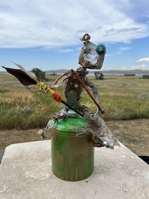 Ooak Selenite Crystal Found Objects Art Sculpture indigenous with bow and arrow