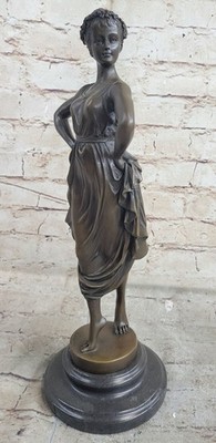 Signed Canova Confident Egyptian Woman Resting Bench Sculpture Statue Bronze