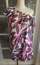 NWT J Crew One Shoulder Dress Beachy Tropical Ruffle Sz M Linen Blend Boho
