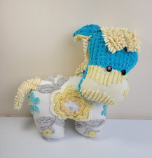 Handmade Chenille Donkey Plush Toy Yellow Blue Soft Cute Huggable Stuffed Animal