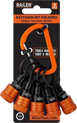 Railer Bit Holder Keychain 5Pc - 1/4 Inch Hex Shank Bit Holders - Quick Release