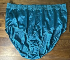 Vtg NYLON Panties Second Skin SHINY LACE BRIEF Sz 10 Emerald Green Fruit Of Loom