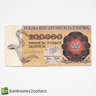 POLONIA: 1 x 200.000 billetes de zloty polacos. Fecha 01.12.89.