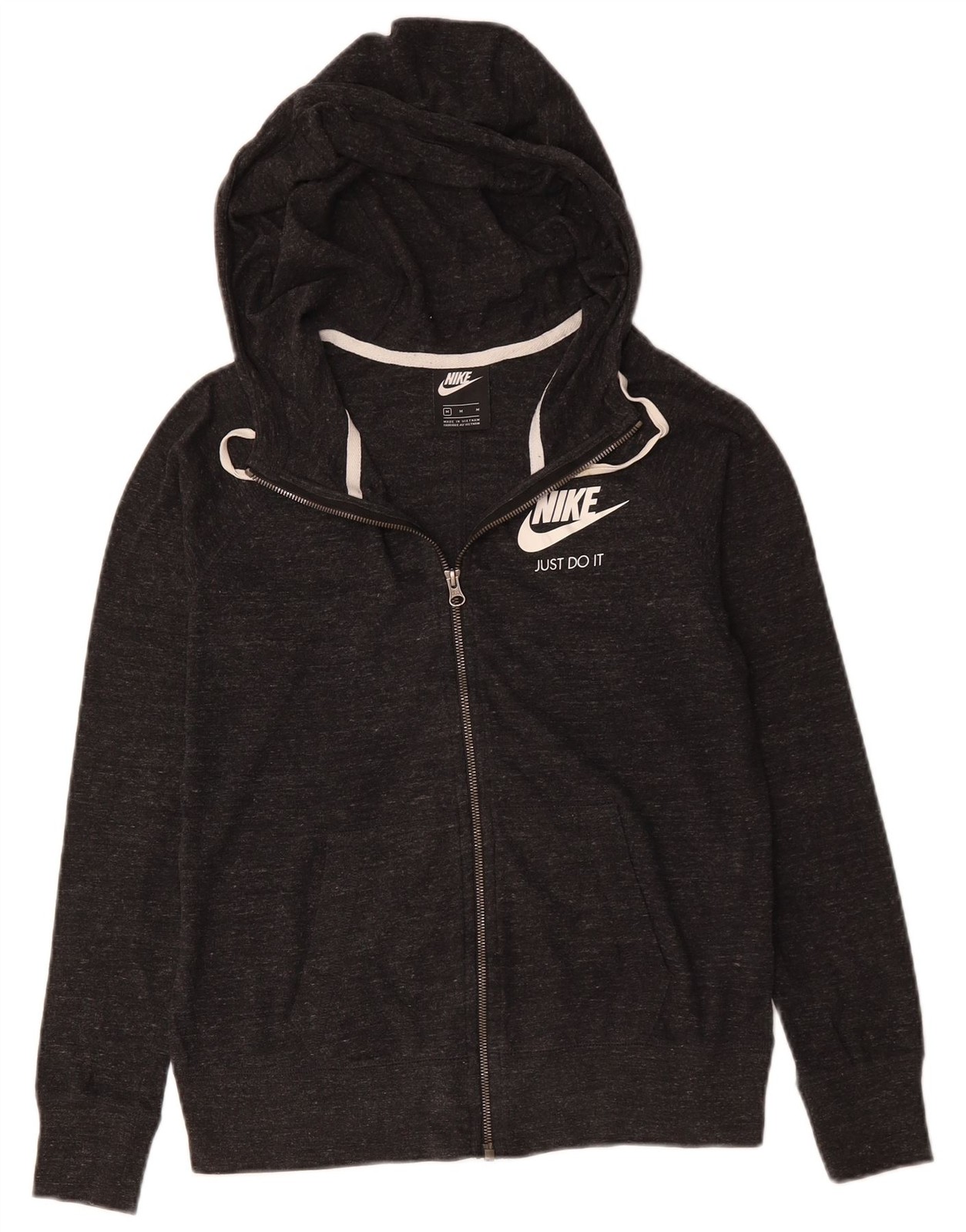 Nike Womens Zip Hoodie Sweater UK 14 Medium Grey Flecked Cotton XQ14