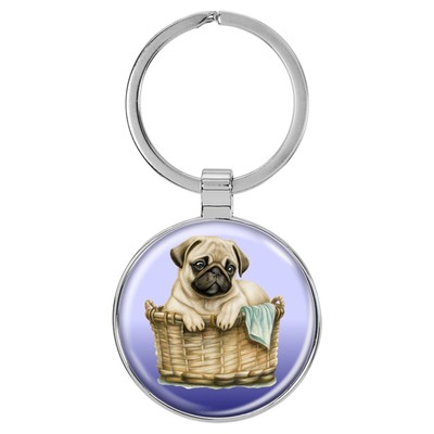 Enthoozies Pug Puppy Domed Keychain Backpack Pull - 1.5 x 3 Inches