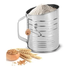 FJKG7 Flour Sifter for Baking Fine Mesh Rotary Hand Crank with Loop Ag 5 Cup