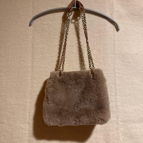 Max Mara Fur Shoulder Bag Pink Beige Gold Authentic Women
