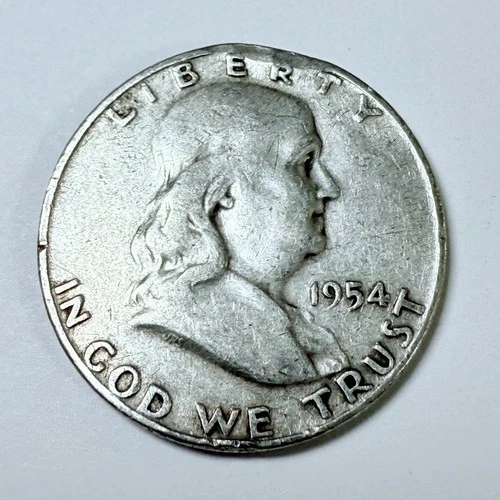 1954 D Franklin Half Dollar Fine 90% Silver Very Fine Condition #4486