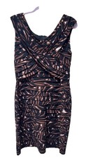 Adrianna Papell Beaded Sequins Pleated Layered Dress 14 Black Brown Formal