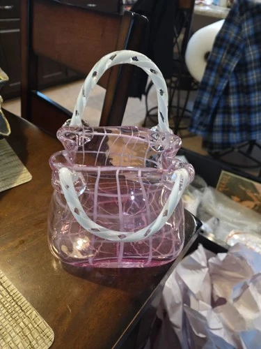 Vintage Mid-Century Murano Style Glass Bowl / Dish / Vase As 1950s Plaid Purse