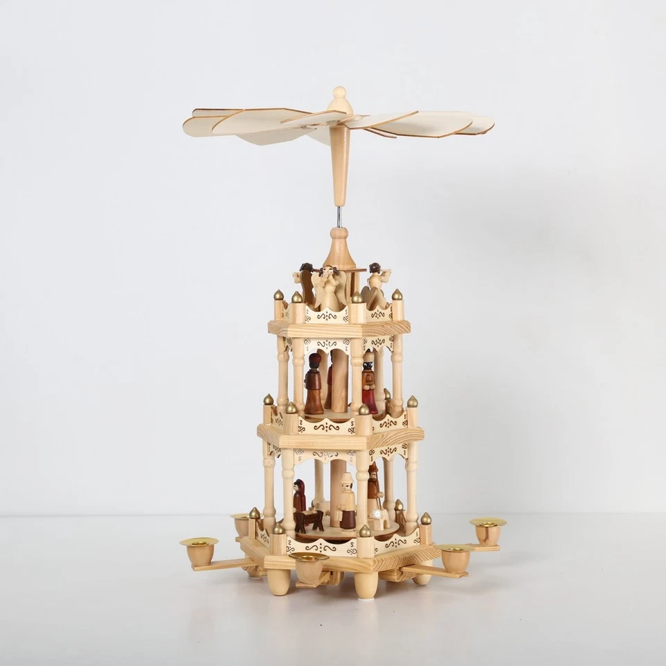 Christmas Wooden Windmill Pyramid 18 Inch -3 Tier Candle Carousel with Hand-P... Foto 2 de 4
