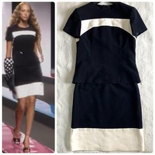 Chanel 00T P15651 Cotton Silk CC Logo Buttons Top Skirt Sz 38 Navy Blue White