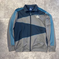VTG Adidas Grey Blue Track Jacket Large Excellent Condition Zip Up Front Pockets