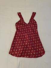 Victoria's Secret Red Gold Floral Satin Chemise Nightgown V-Neck Sleeveless S