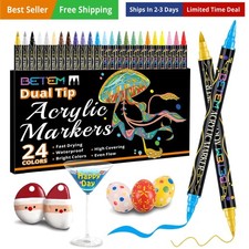 Acrylic Paint Markers, Dual Tip 24 Colors Acrylic Paint Pens with Brush Tip a...