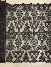 Vivian BLACK Polyester Embroidery with Sequins on Mesh Lace Fabric by the Yard