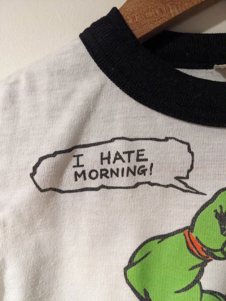 Vintage 1982 Teenage Mutant Ninja Turtles I Hate Morning Kids 8-10 White T-Shirt - Image 3 of 4