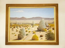 Original oil painting canvas desert scene Nevada artist Len Wilbur framed
