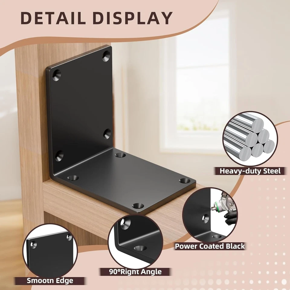 Soporte angular L de acero de alta resistencia de 4 piezas de 8" X 8" X 6" para madera, grande 90 grados Foto 3 de 4