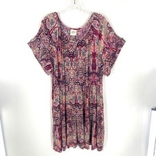 Knox Rose Midi Dress Paisley Print Bohemian Boho Short Sleeve Sz XXL Multicolor