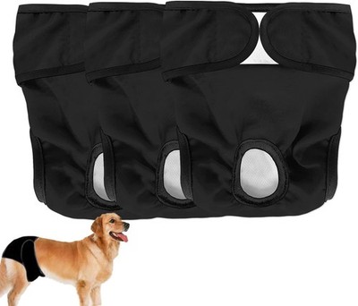 Dog Nappies Washable 3 Pack Highly Absorbent Reusable for Female Dogs Black, L