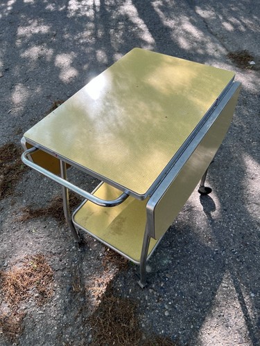 Tavolo Vintage Fold 'N Roll 2 Livelli Carrello Pieghevole Foglia Swag MCM Giallo Moderno - Foto 19 di 20