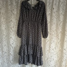 Universal Thread Midi Floral Ruffle Smocked Tiered Long Sleeve Dress Sz Small