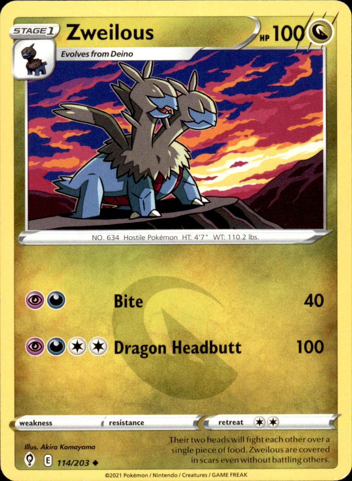 Zweilous 114/203 Uncommon - Pokemon SWSH07: Evolving Skies