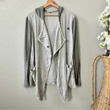 Free People Gray Linen Asymmetrical Jacket Size Small Mixed Media Zipper Details