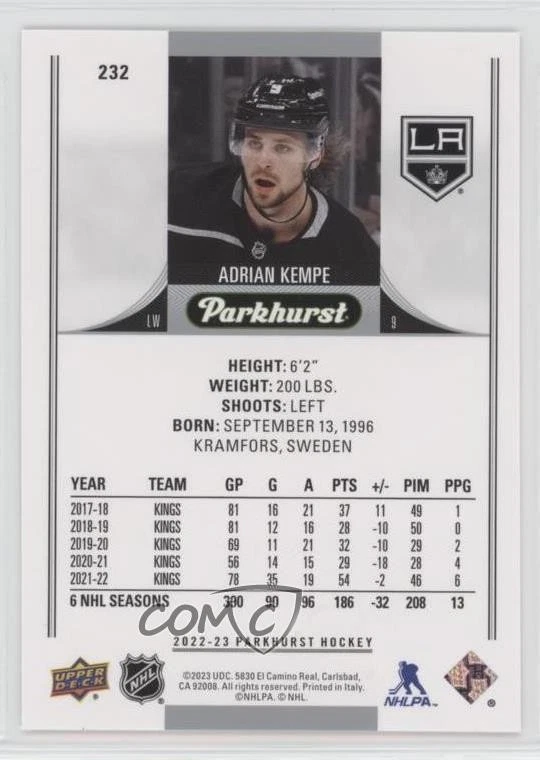 2022-23 Upper Deck Parkhurst Stars Gold Foil Adrian Kempe #232 - Image 2 of 2