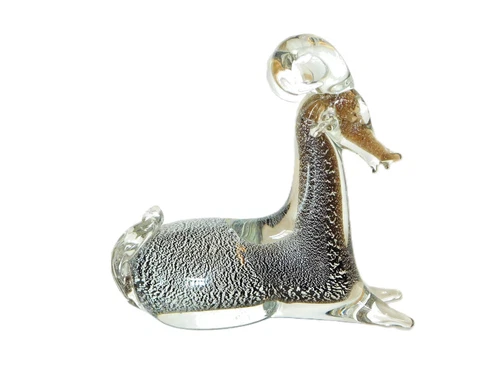 Murano Art glass Ram Or Deer Laying Down Figurine Silver Blown Inside