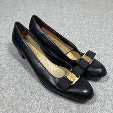 Vintage Salvatore Ferragamo Black Patent Leather Bow Heels Made In Italy 9.5 2A